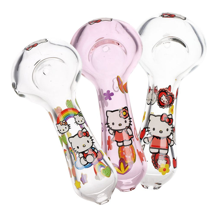 3CT BUNDLE - Cute Kitty Glass Spoon Pipe  - 4.5" / Designs Vary