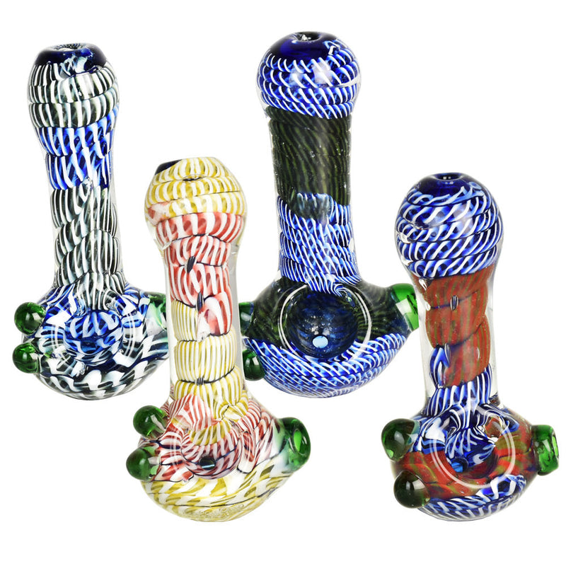 Twisted Rope Stack Glass Spoon Pipe w/ Marbles - 3.5"/Colors Vary - Headshop.com