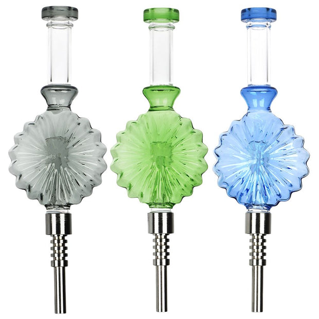 Retro Art Deco Round Bubbler Glass Dab Straw - 8 - Headshop.com