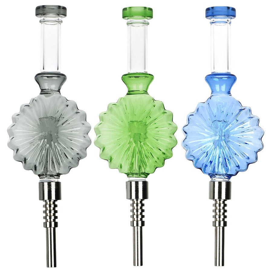 Retro Art Deco Round Bubbler Glass Dab Straw - 8 - Headshop.com