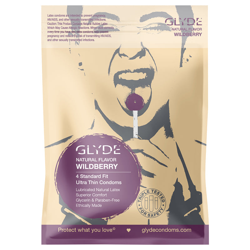 Glyde Ultra Natural  Flavor 4pk Wildberry Condoms - Headshop.com