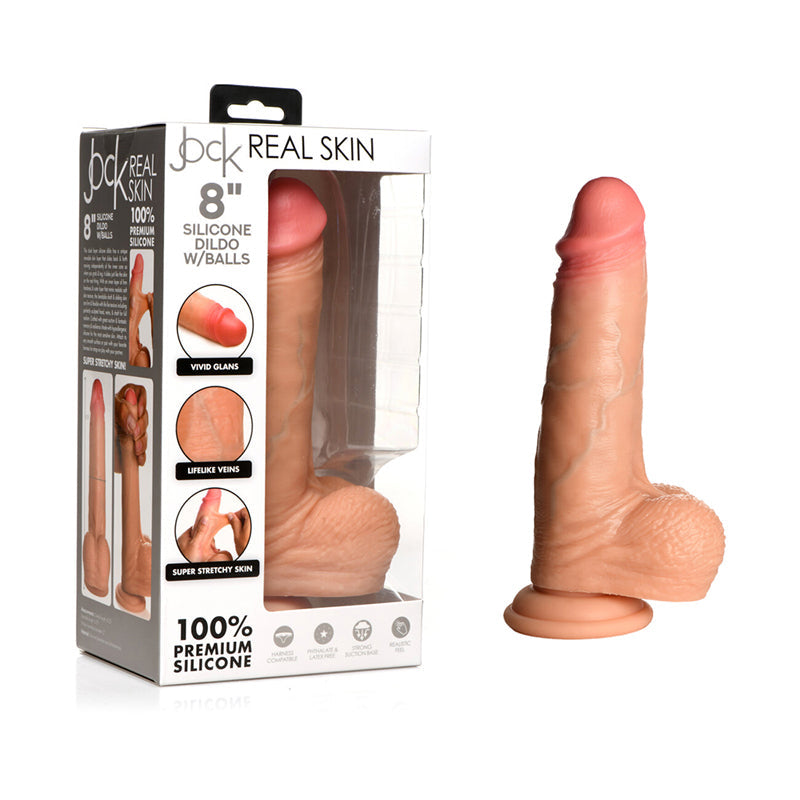 Jock Real Skin Silicone Dildo with Balls 8 in. Light - Headshop.com
