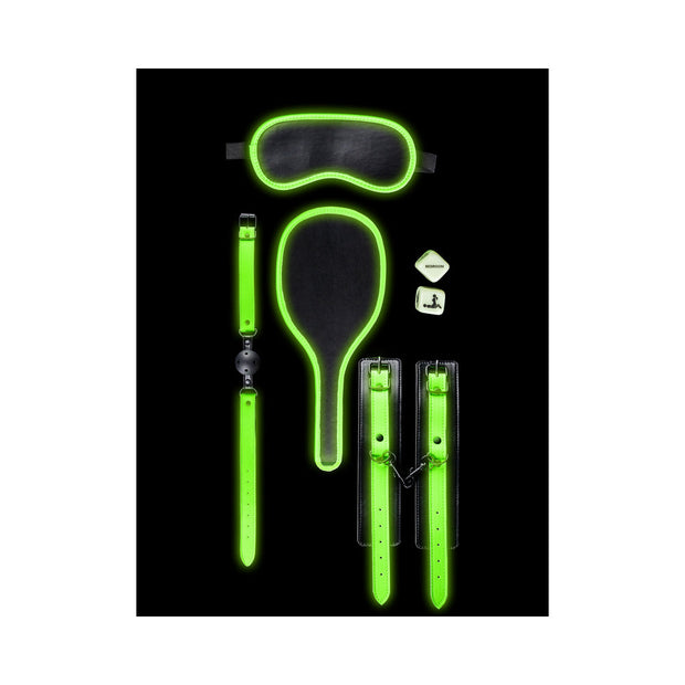 Ouch! Glow in the Dark 7-Piece Bondage Kit Neon Green - Headshop.com
