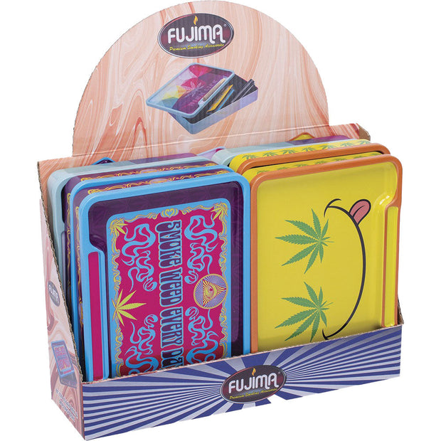 Fujima Leaf Rolling Tray Stash Box | 8"x5.75" | Asst | 6pc Display - Headshop.com