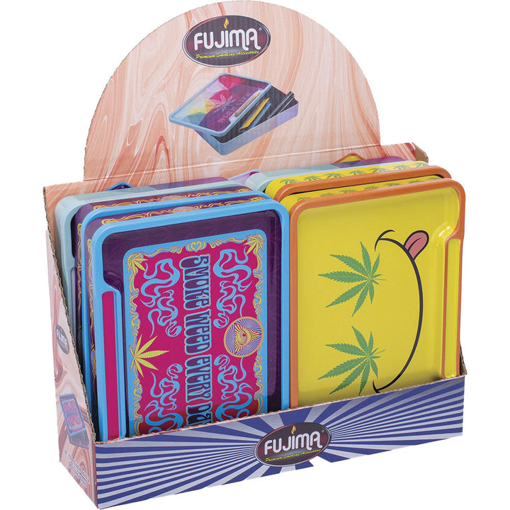Fujima Leaf Rolling Tray Stash Box | 8"x5.75" | Asst | 6pc Display - Headshop.com