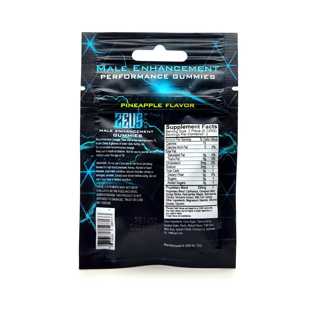 Zeus Plus Male Supplement Gummies Pineapple 2pk Open Stock - Headshop.com