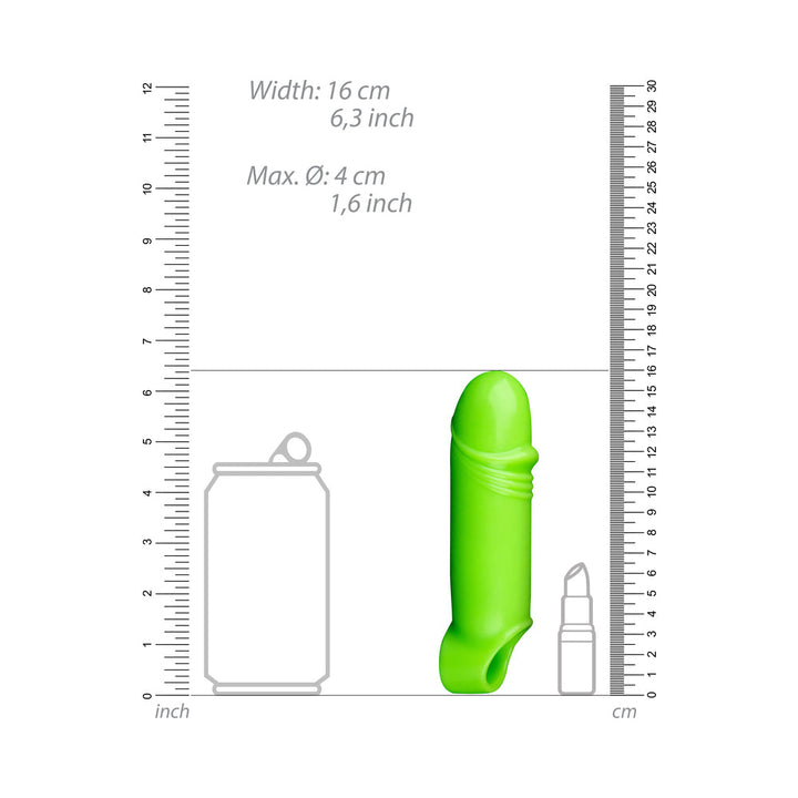 Ouch! Glow in the Dark Smooth Thick Stretchy 6.3 in. Penis Sleeve with Foreskin Details Neon Green - Headshop.com