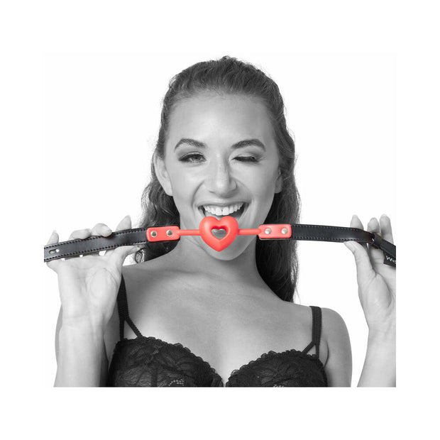 Sportsheets Sex & Mischief Amor Breathable Heart-Shaped Silicone Ball Gag Red - Headshop.com