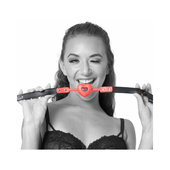 Sportsheets Sex & Mischief Amor Breathable Heart-Shaped Silicone Ball Gag Red - Headshop.com