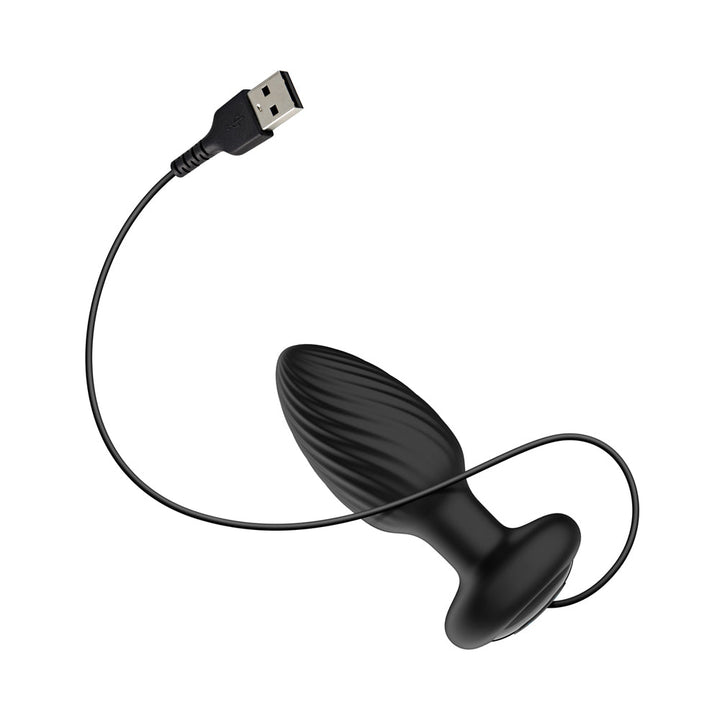 Nexus Tornado Rechargeable Remote-Controlled Rotating & Vibrating Textured Silicone Anal Plug Black - Headshop.com