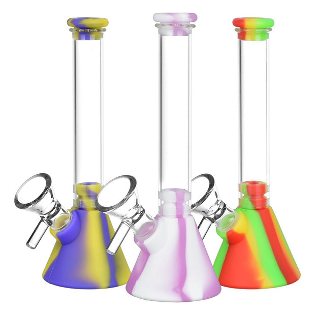 Silicone on Glass Beaker Water Pipe - 6" / 14mm F 6ct - Headshop.com
