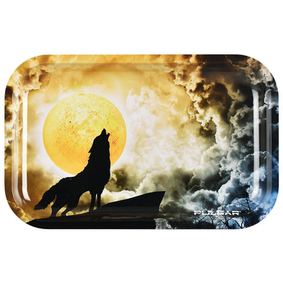 Pulsar Metal Rolling Tray - 11"x7" / Glow Howl at the Clouds - Headshop.com
