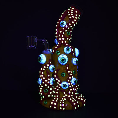 Octo Eyeballz Glow In Dark Dab Rig - 9.5" / 14mm F - Headshop.com