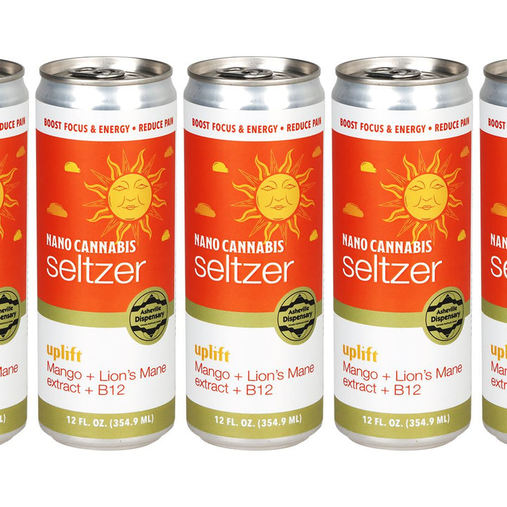 24CT CASE - Asheville Dispensary Nano Cannabis D9 Uplift Seltzer - 12oz / 40mg / Mango / Lions Mane Extract / B12