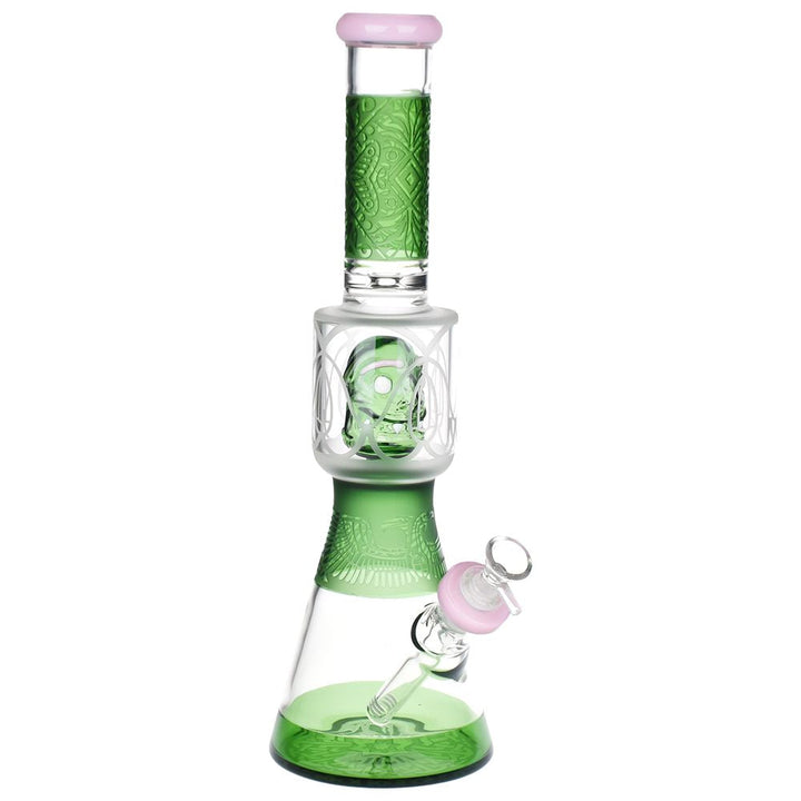 Nekhbet And Friend Etched Beaker Glass Water Pipe - 15" / 14mm F / Colors Vary - Headshop.com