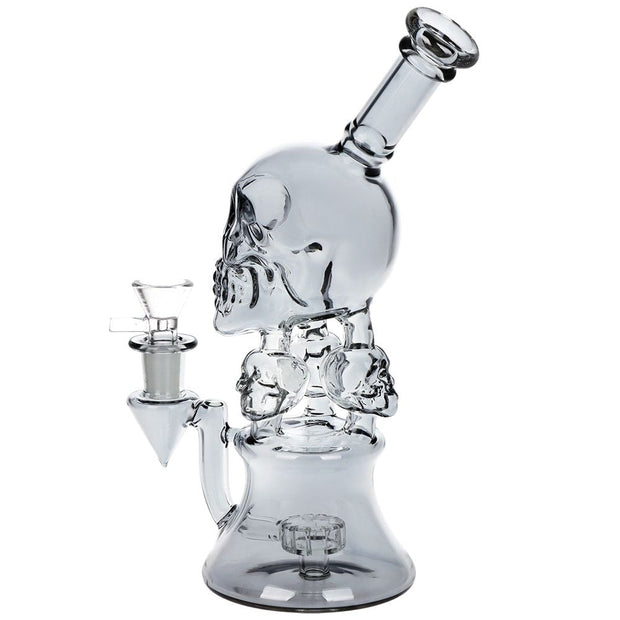 SeshGear Stacked Skulls Electroplated Glass Water Pipe - 9" / 14mm F / Smoke