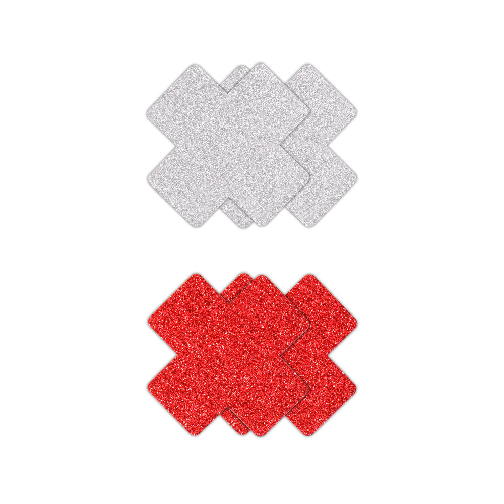 Pretty Pasties Glitter Cross Red/Silver 2 Pair - Headshop.com