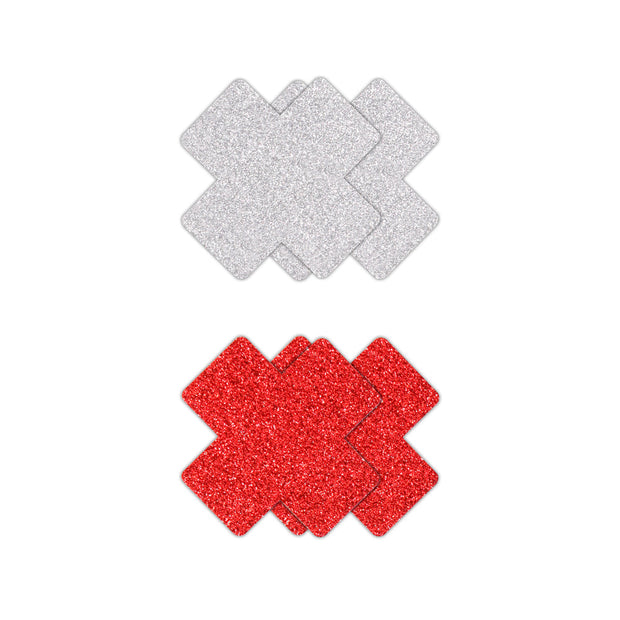 Pretty Pasties Glitter Cross Red/Silver 2 Pair - Headshop.com