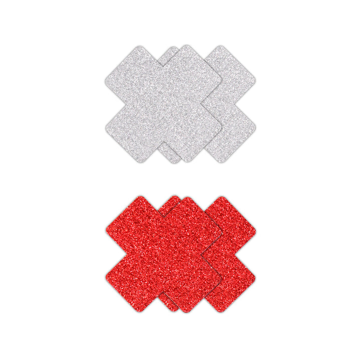 Pretty Pasties Glitter Cross Red/Silver 2 Pair - Headshop.com