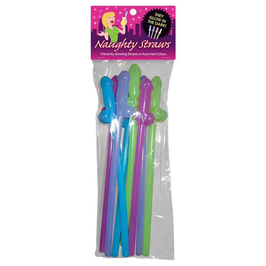 Glow In The Dark Naughty Straw - 8pc/8"/Assorted Colors - Headshop.com