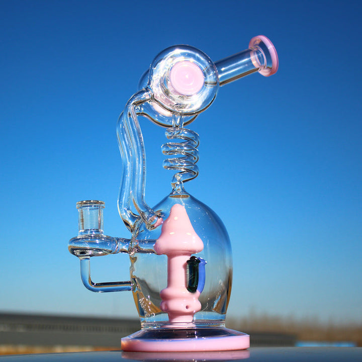 Approx. 11" Spiral Mushroom Recycler Water Pipe w/ Circ Perc - Headshop.com