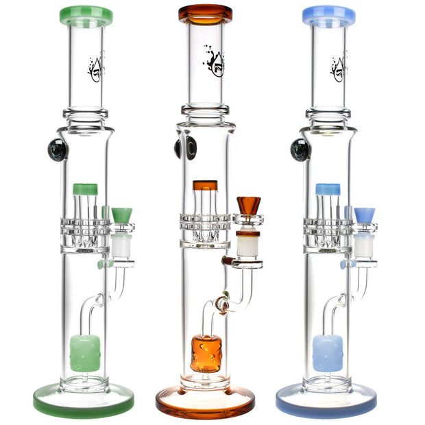 Pulsar Dual Chamber Honeycomb Perc Water Pipe - 15.5"/14mm F/Colors Vary - Headshop.com