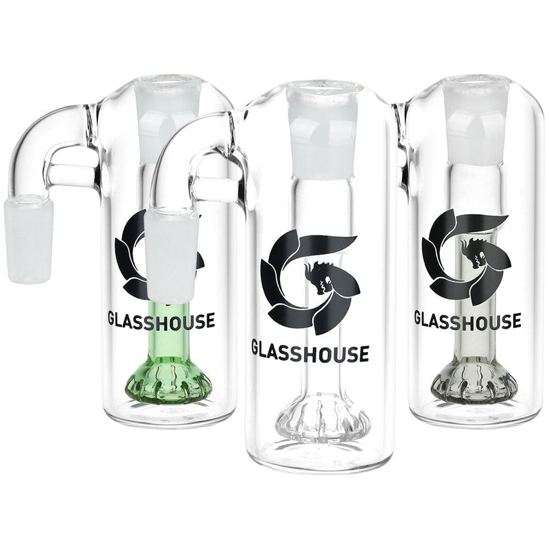 Glass House Showerhead Perc Glass Ash Catcher - 14mm M / 90D / Colors Vary - Headshop.com