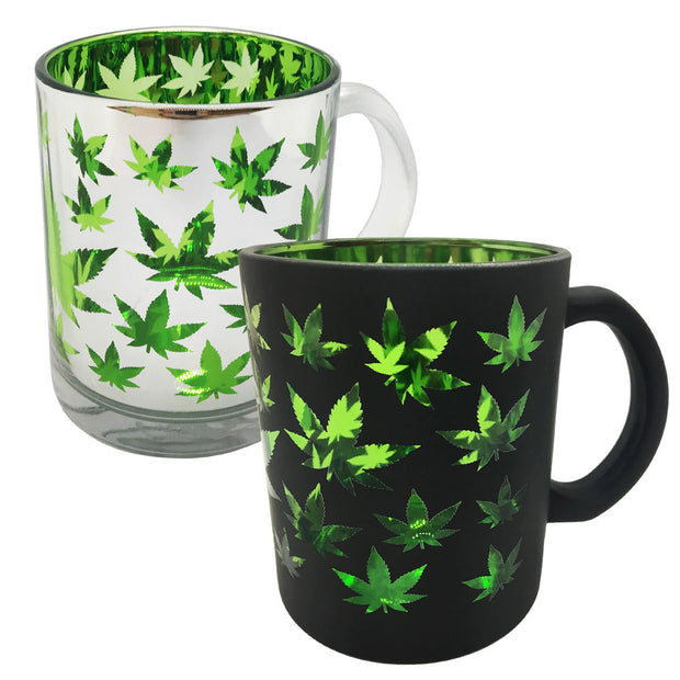 Hemp Leaf Metallic Glass Coffee Mug - 16oz - Headshop.com