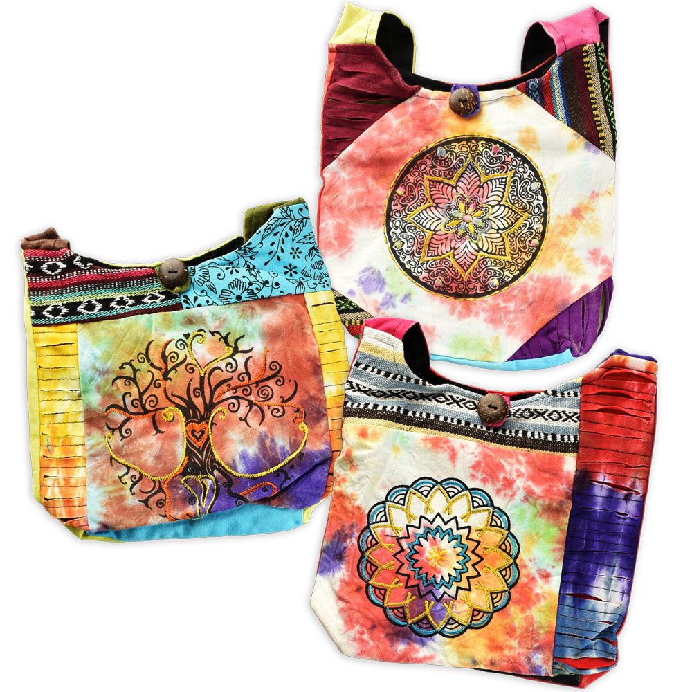 ThreadHeads Embroidered Tie-Dye Sling Bag - 8"x8"/Asst - 3PC - Headshop.com