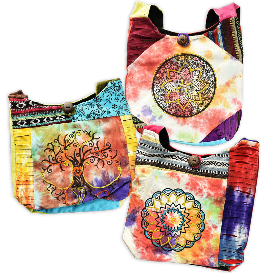 ThreadHeads Embroidered Tie-Dye Sling Bag - 8"x8"/Asst - 3PC - Headshop.com