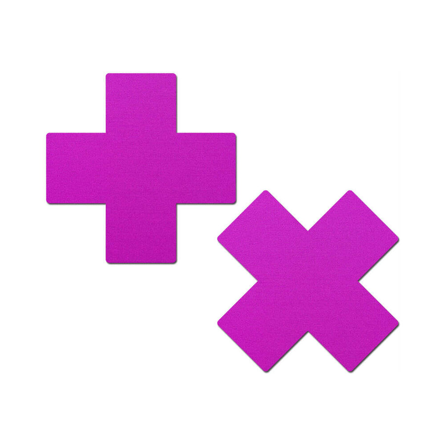 Pastease Plus X: Neon Purple Cross Nipple Pasties - Headshop.com