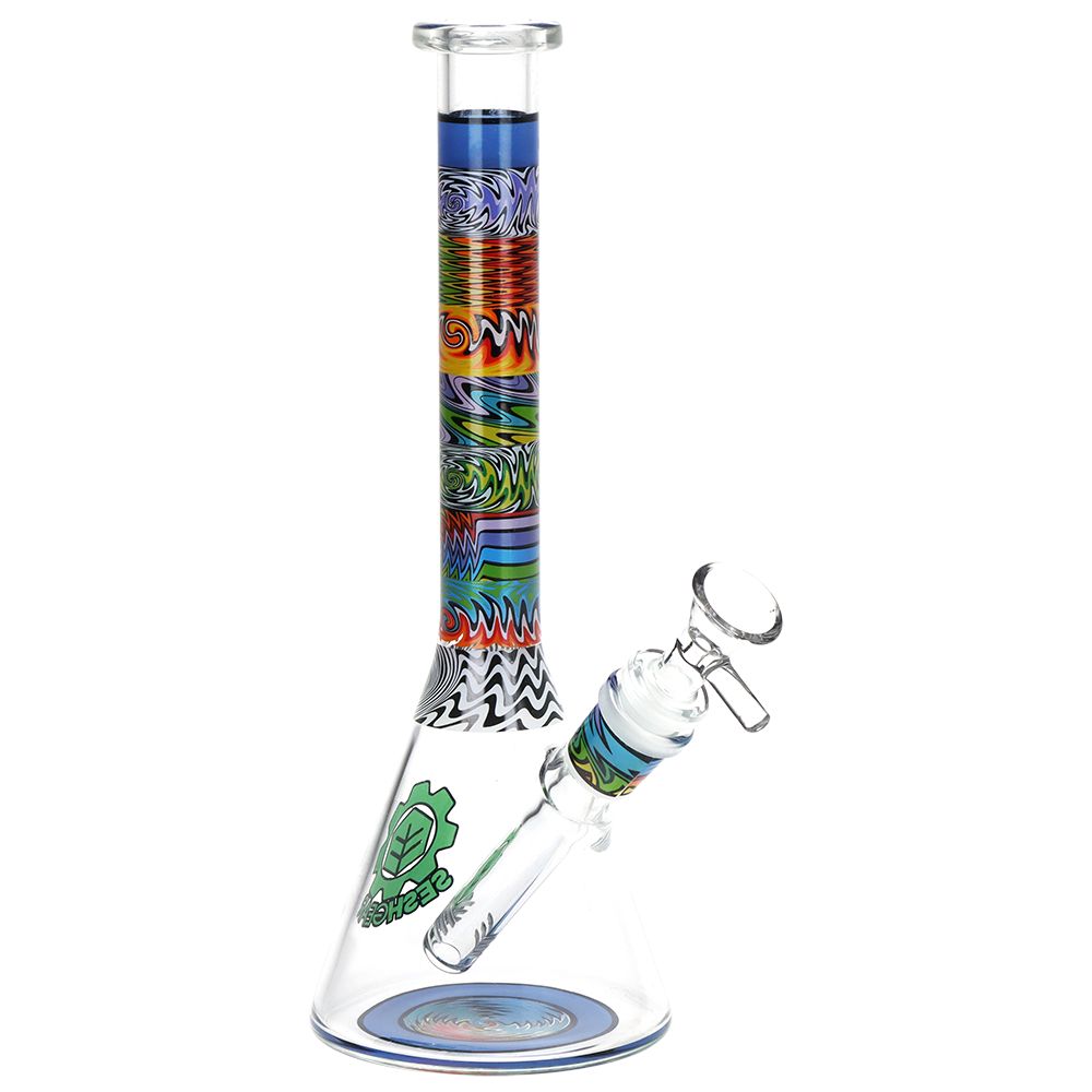 SeshGear Tehchnicolor Zig Wag Beaker Glass Water Pipe - 10" / 14mm F / Colors Vary - Headshop.com
