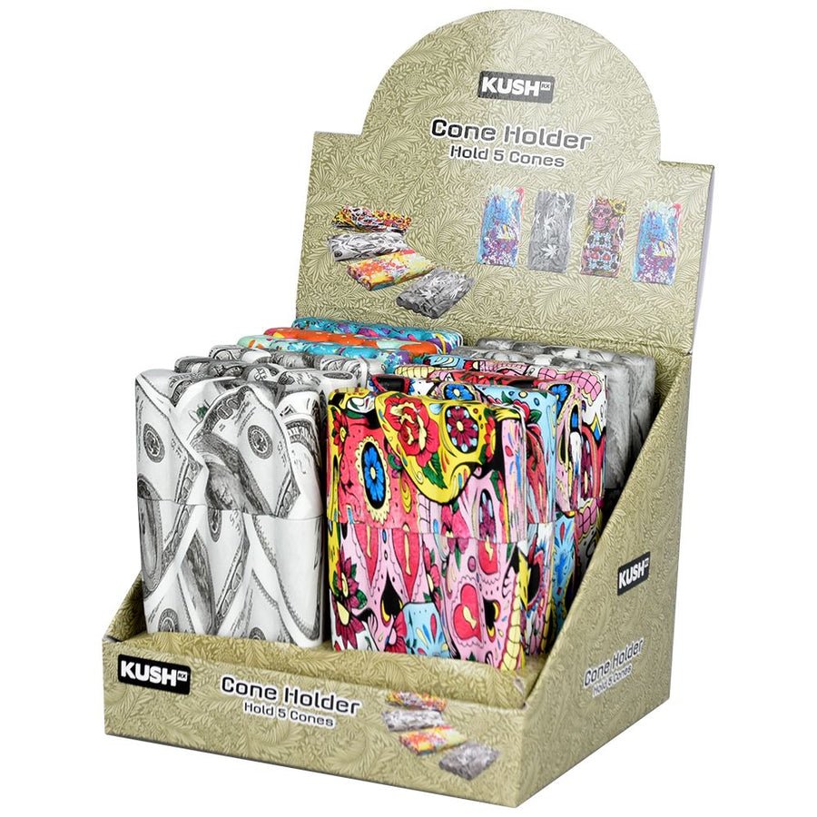 12CT DISPLAY - Kush RX Printed Design Five Cone Storage Case - Assorted Designs - Headshop.com