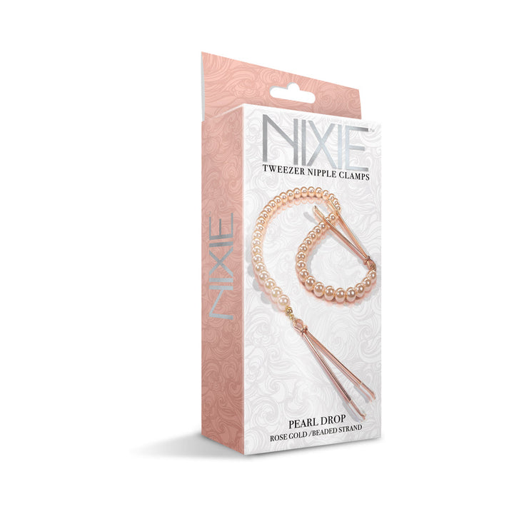 Nixie Pearl Drop Beaded Tweezer Nipple Clamps Rose Gold - Headshop.com