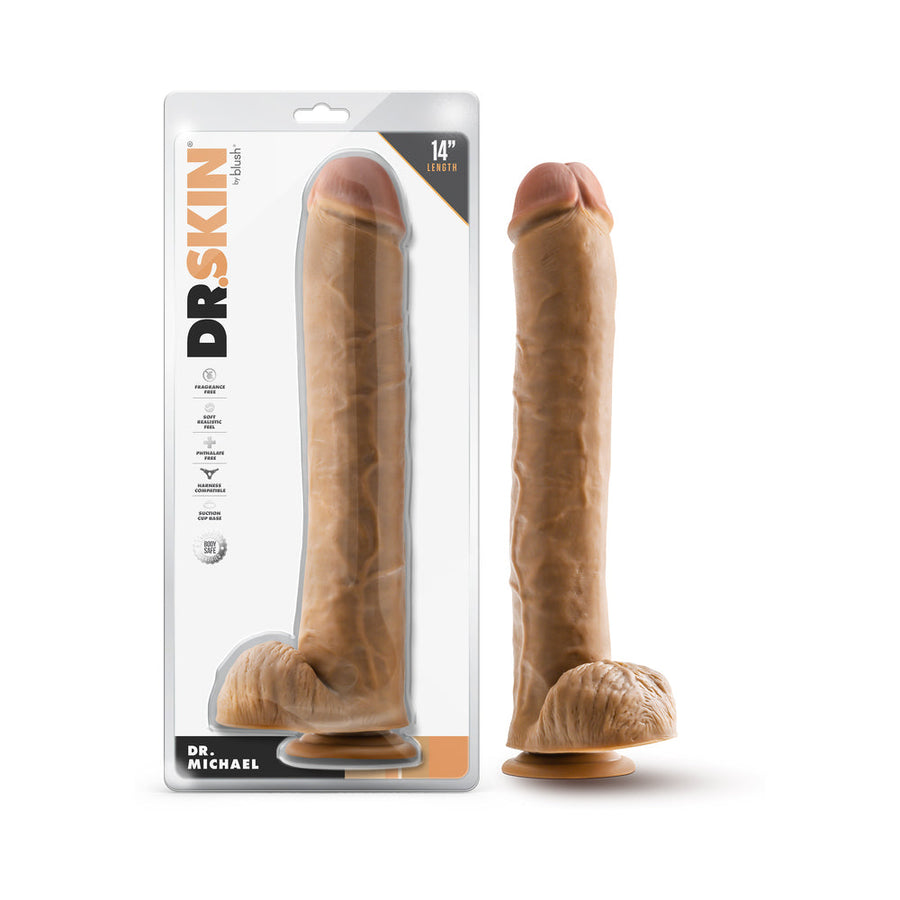 Dr. Skin Dr. Michael 14 in. Dildo with Balls Tan - Headshop.com