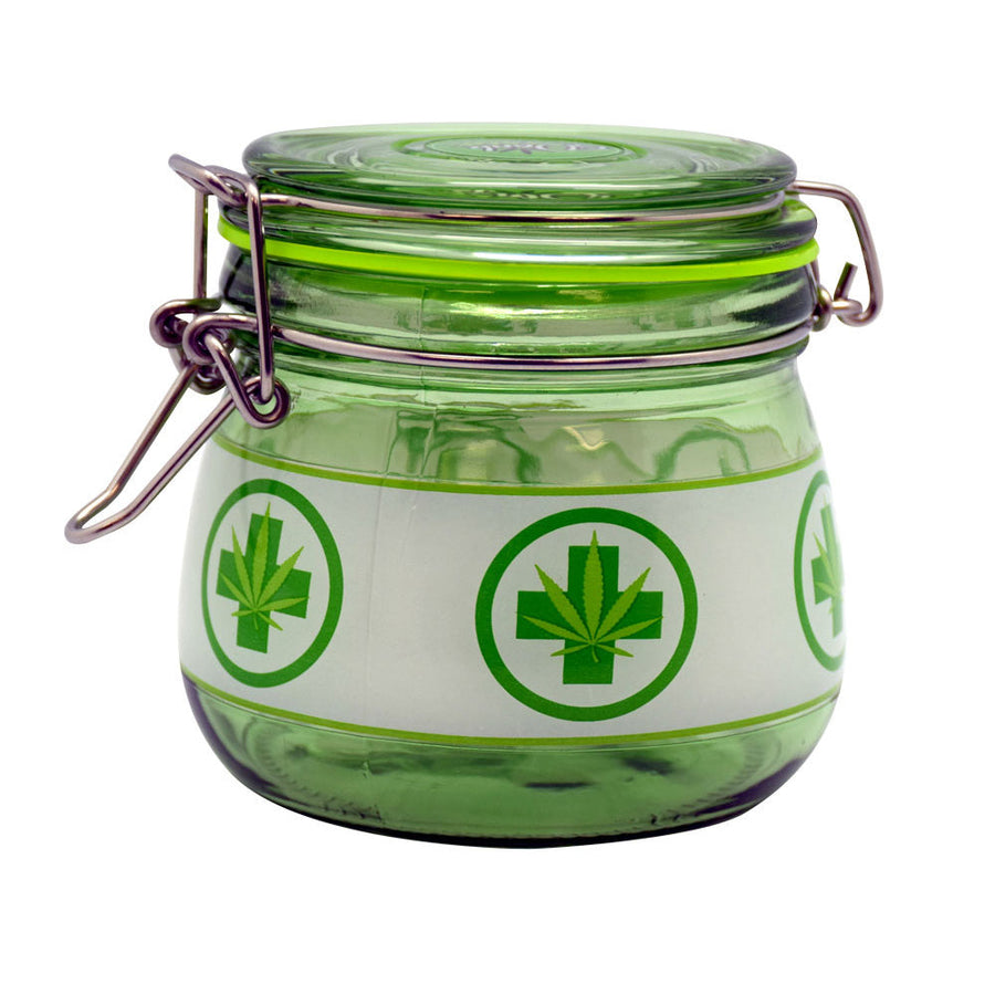 Medical Leaf Glass Jar | Green - Headshop.com