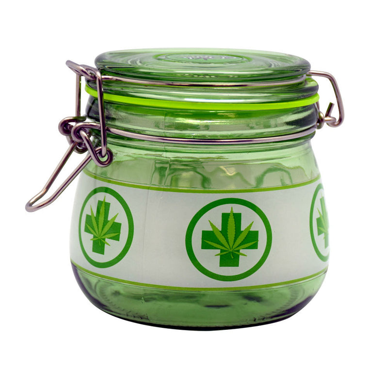 Medical Leaf Glass Jar | Green - Headshop.com