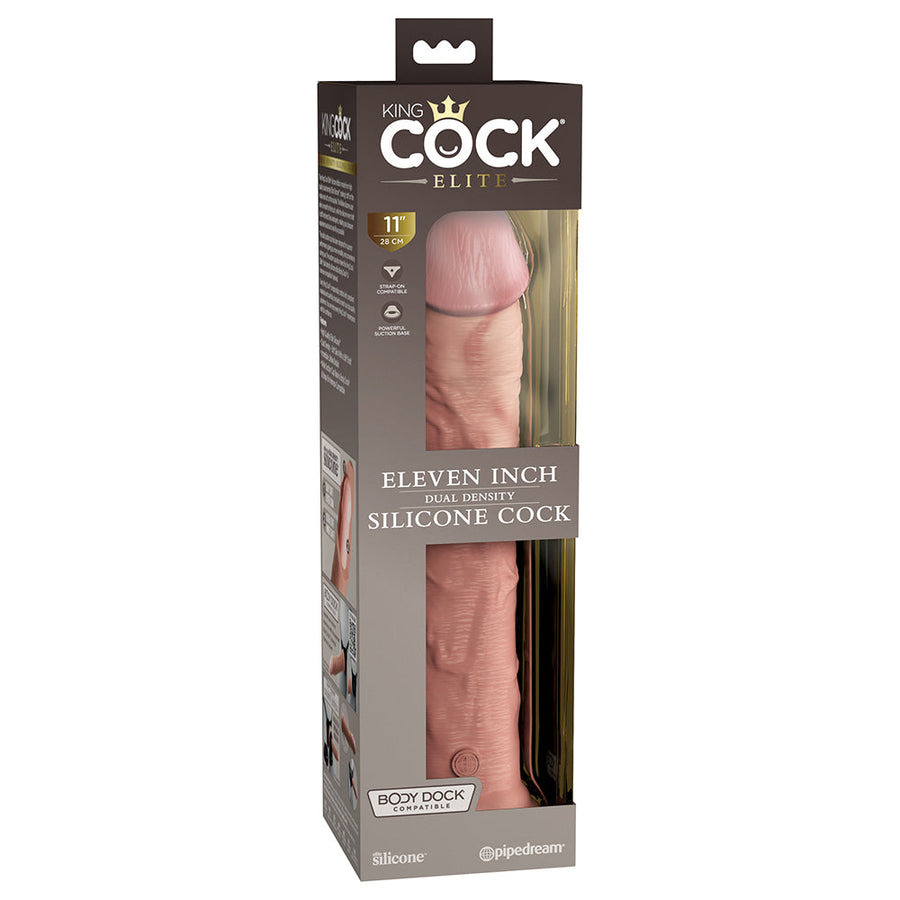 King Cock Elite 11 in. Dual Density Silicone Cock Realistic Dildo With Suction Cup Beige - Headshop.com