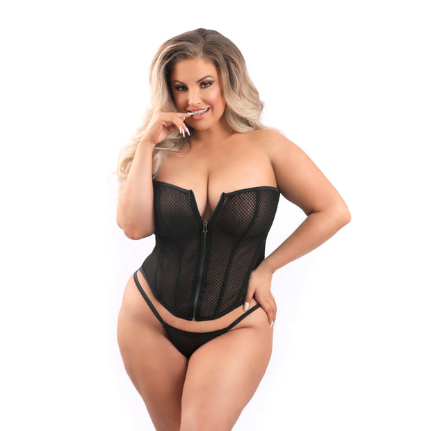 Fantasy Lingerie Mesh Corset with Zipper Front and G-String 2XL - Headshop.com
