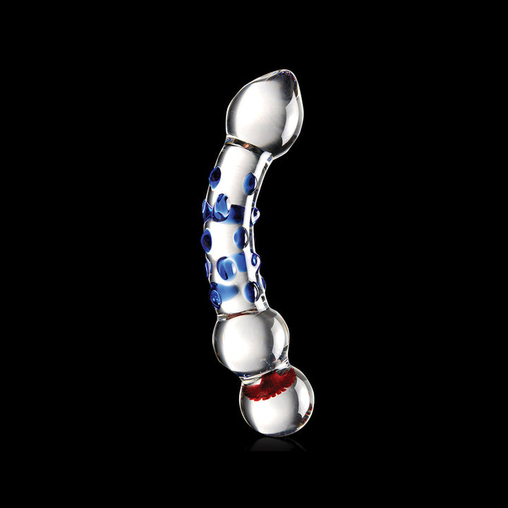 Icicles No. 18 Curved Textured 7.5 in. Glass Dildo Blue/Red/Clear - Headshop.com