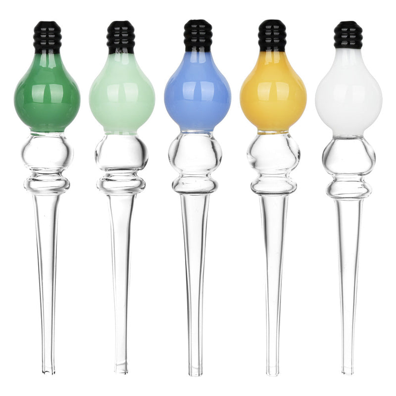 5PC SET - Bright Idea Glass Light Bulb Dab Straw - 5.75" / Assorted Colors - Headshop.com
