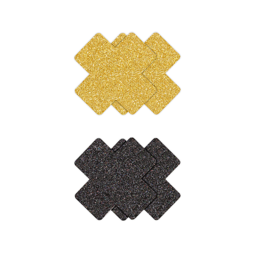 Pretty Pasties Glitter Cross Black/Gold 2 Pair - Headshop.com