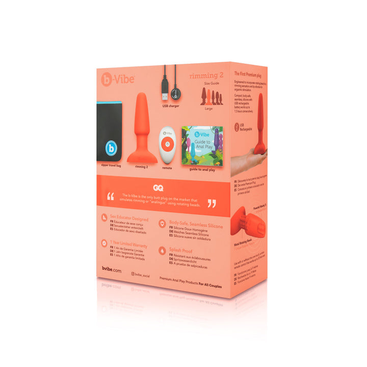 b-Vibe Rimming 2 Rotating and Vibrating Remote Control Plug Orange - Headshop.com