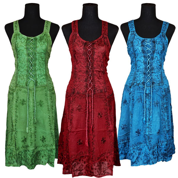 Tie-Front Stonewashed Tank Top Dress - One Size / 33.25"