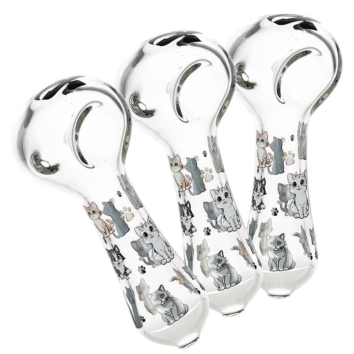 3CT BUNDLE - Pulsar Cute Kitties Glass Spoon Pipe - 4.5"