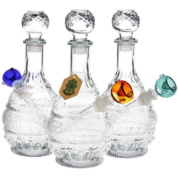 SeshGear Vintage Decanter Style Glass Water Pipe - 10.5"  / 14mm F / Round Lotus / Colors Vary