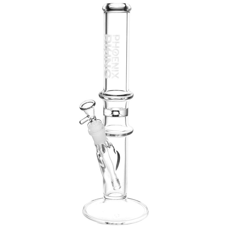 Phoenix Rising Double Ring Straight Tube Glass Water Pipe - 14.5"/14mm F/Clear - Headshop.com