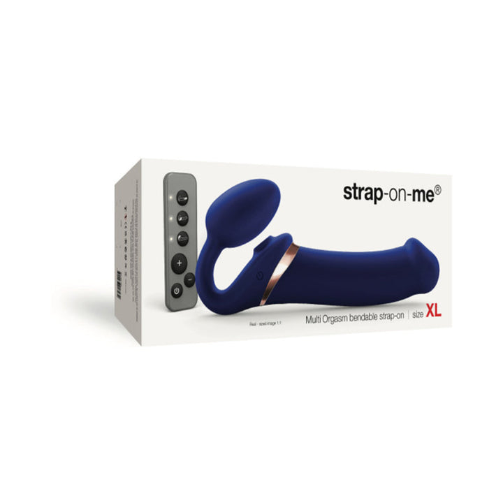 Strap-On-Me Rechargeable Remote-Controlled Multi Orgasm Bendable Strap-On Night Blue XL - Headshop.com