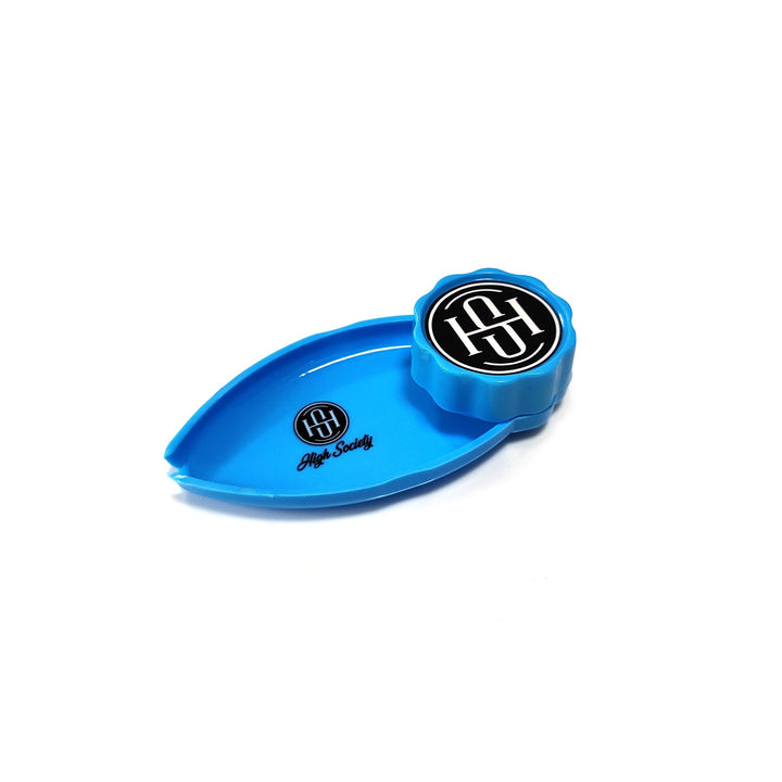 High Society | Mini Rolling Tray Grinder Combo - Neon Blue - Headshop.com