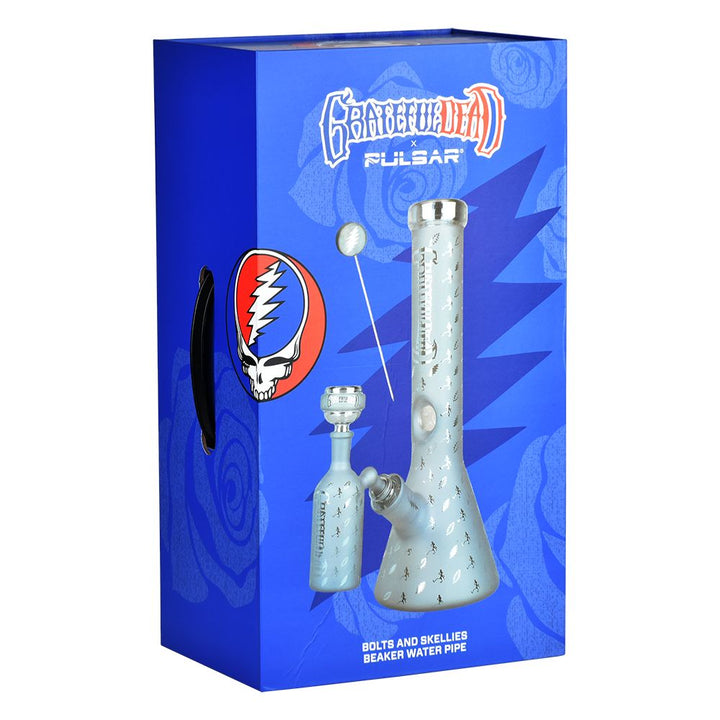 Grateful Dead x Pulsar Bolts And Skellies Glass Beaker Water Pipe Set | 13.75" | 14mm F - Headshop.com